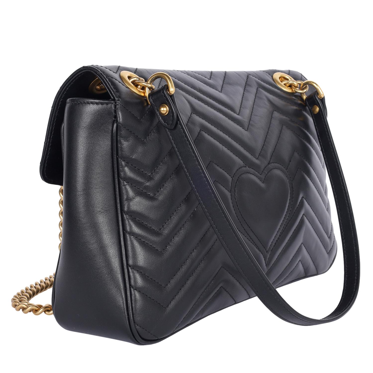 GUCCI Matelasse en cuir de veau Grand sac à bandoulière GG Marmont Noir en vente 3