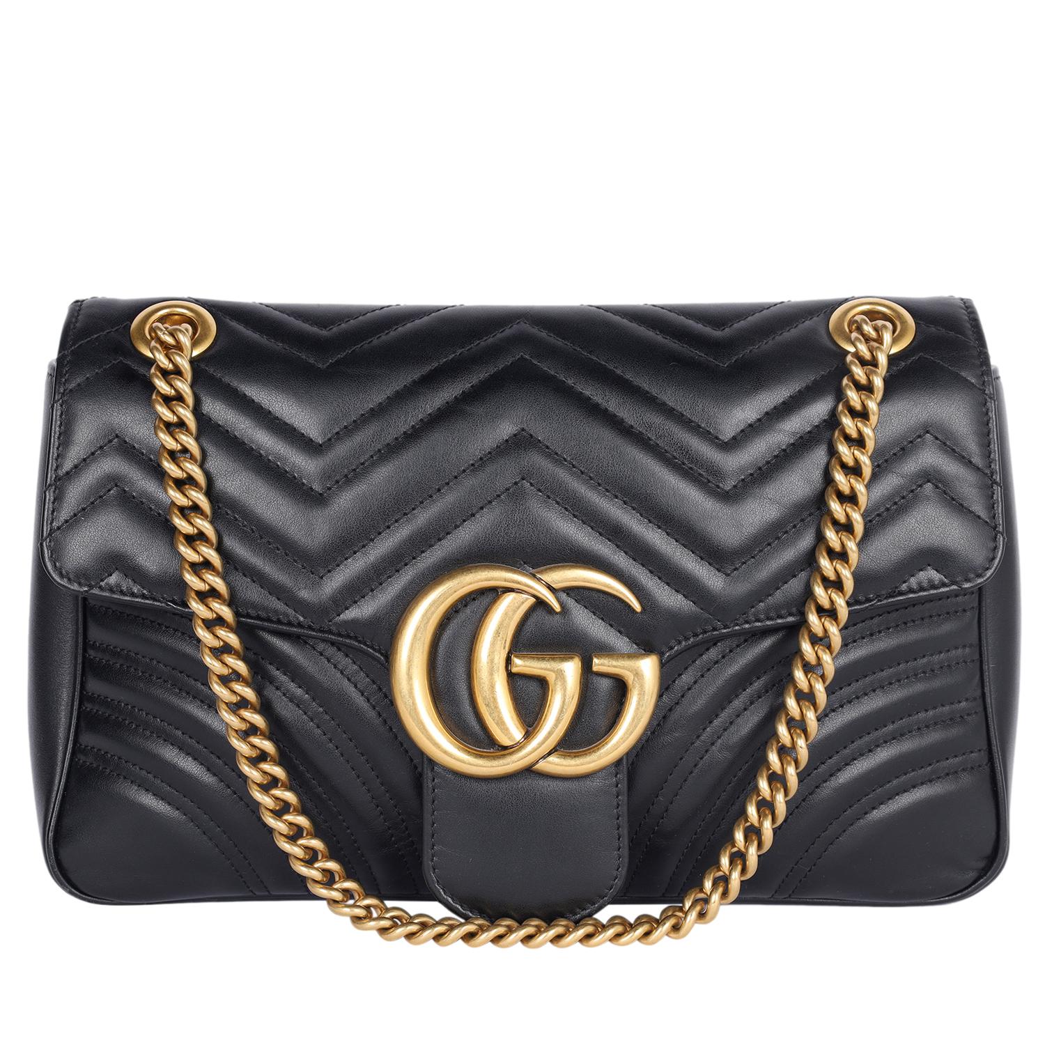 GUCCI Matelasse en cuir de veau Grand sac à bandoulière GG Marmont Noir