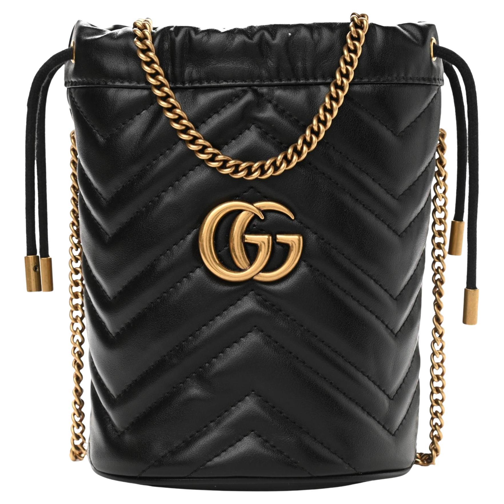 Gucci Calfskin Matelasse Mini GG Marmont 2.0 Bucket Bag Black (575168) at  1stDibs