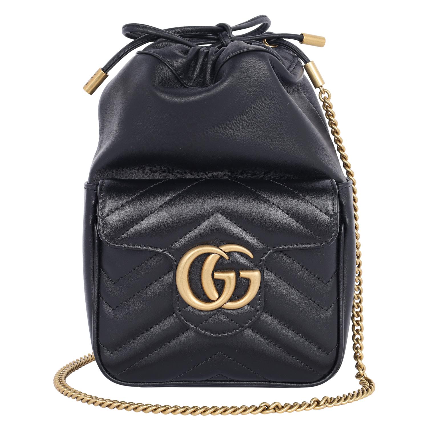 Gucci Calfskin Matelasse Mini GG Marmont 2.0 Bucket Bag Black 6
