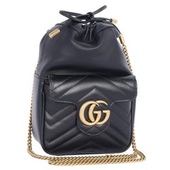 Gucci Calfskin Matelasse Mini GG Marmont 2.0 Bucket Bag Black