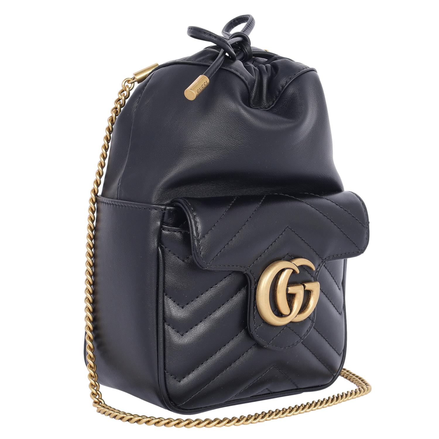 Gucci Calfskin Matelasse Mini GG Marmont 2.0 Bucket Bag Black In Excellent Condition In Salt Lake Cty, UT