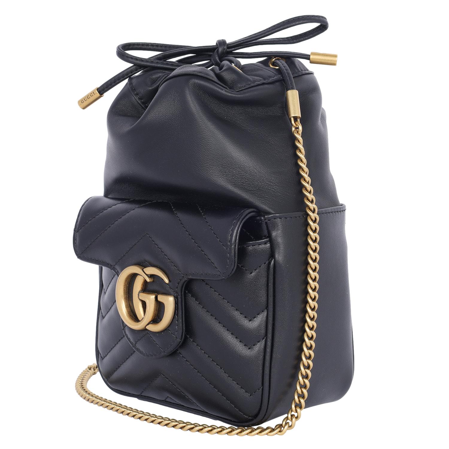 Women's Gucci Calfskin Matelasse Mini GG Marmont 2.0 Bucket Bag Black