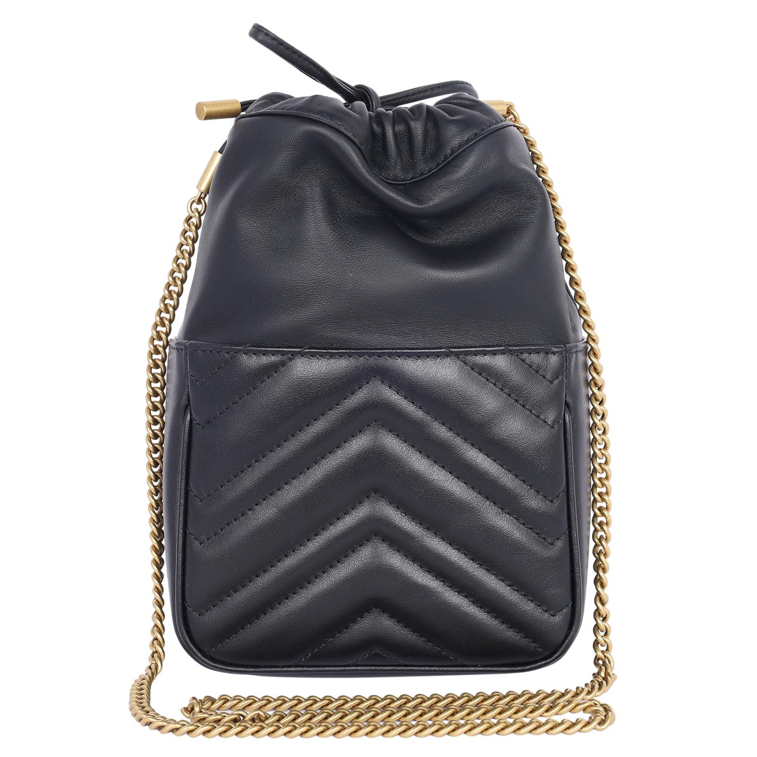 Gucci Calfskin Matelasse Mini GG Marmont 2.0 Bucket Bag Black 1