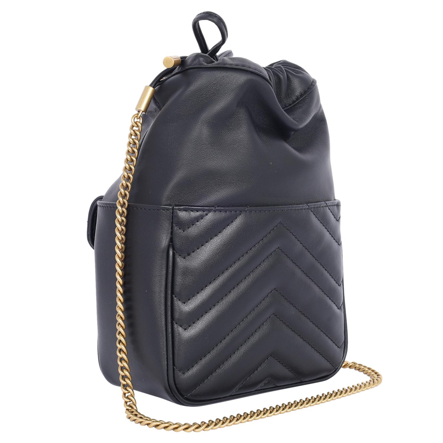 Gucci Calfskin Matelasse Mini GG Marmont 2.0 Bucket Bag Black 2