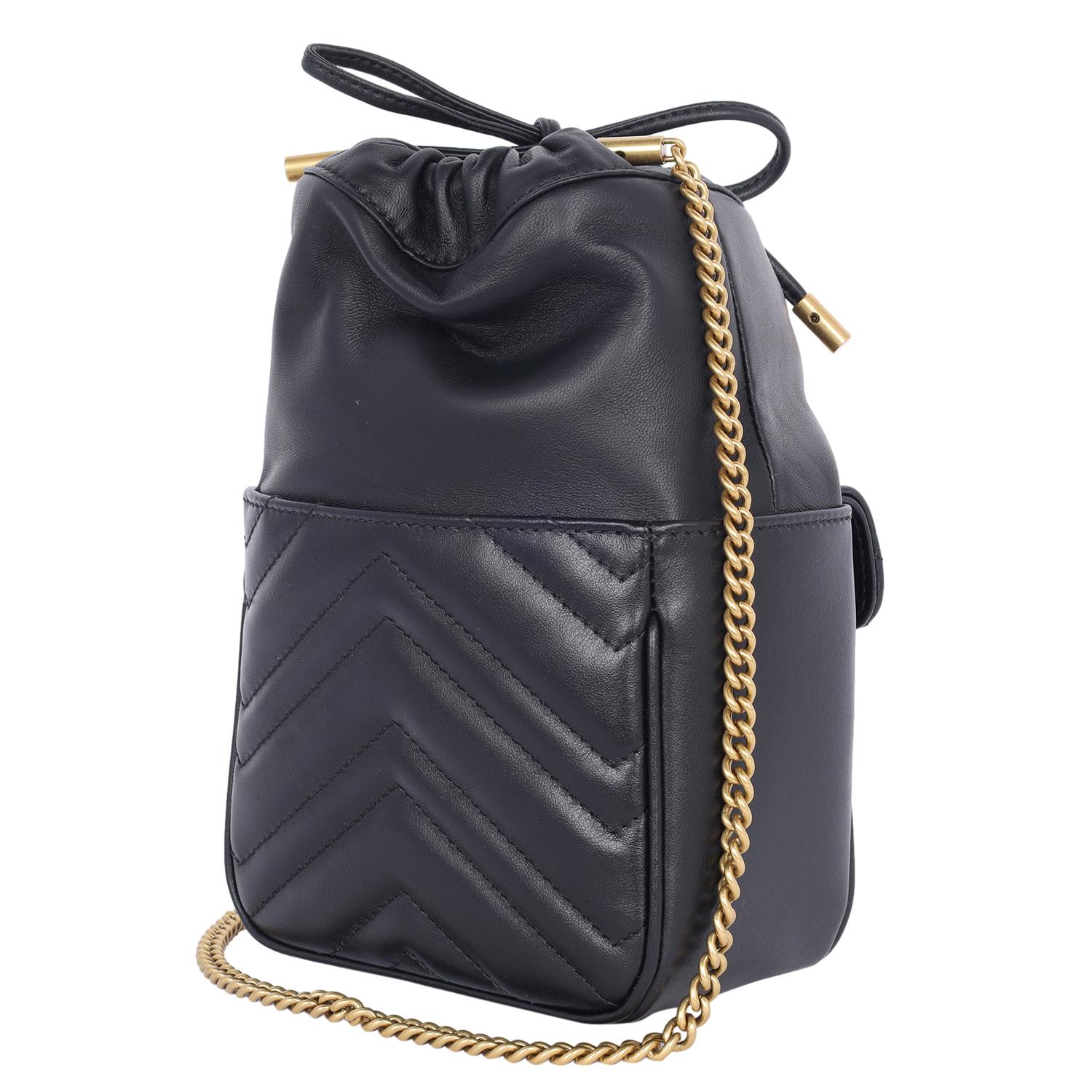 Gucci Calfskin Matelasse Mini GG Marmont 2.0 Bucket Bag Black 3