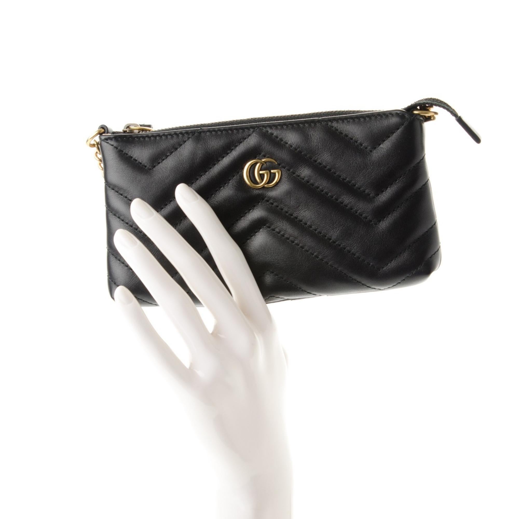 Gucci Calfskin Matelasse Mini GG Marmont Chain Bag Black For Sale 1