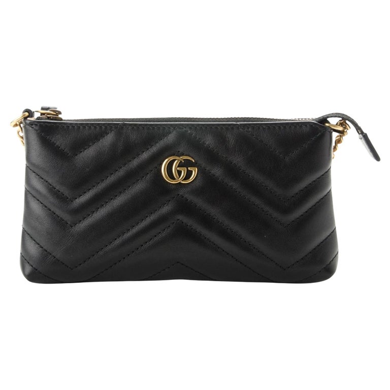 Gucci Calfskin Matelasse Mini GG Marmont Chain Bag Black For Sale at  1stDibs | gg bag