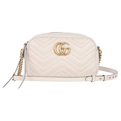 Gucci Calfskin Matelasse Mini GG Marmont Chain Shoulder Bag White