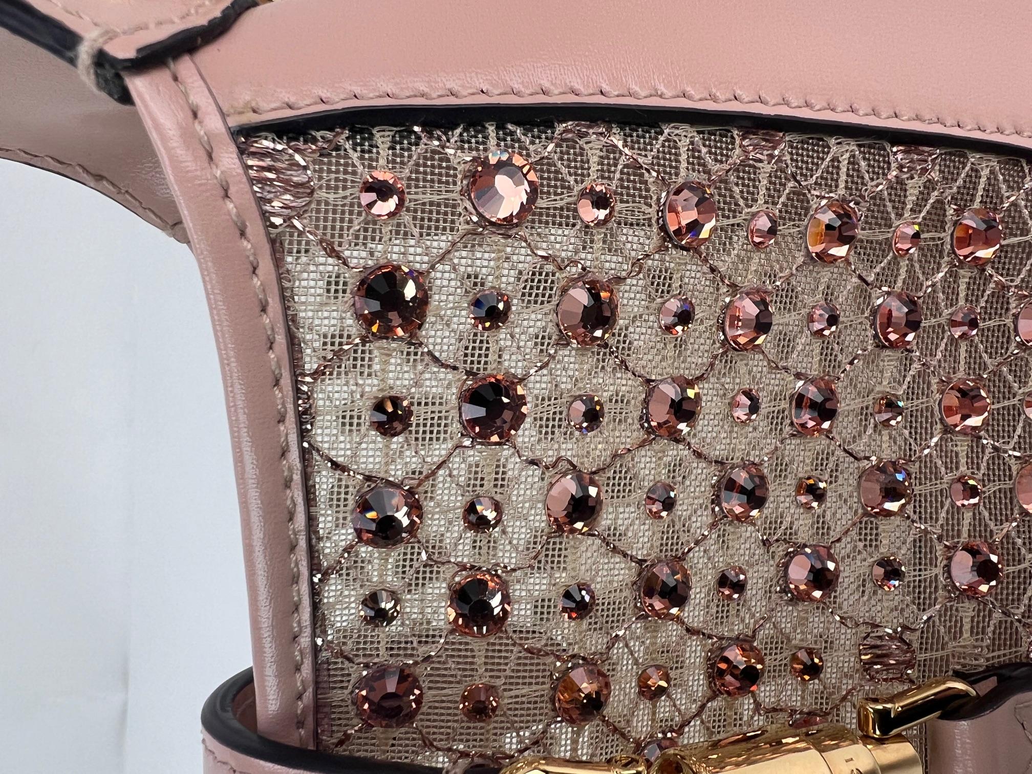 Gucci Piel De Becerro Malla Cristal Mini Jackie 1961 Bolso De Hombro Rosa RARO 6