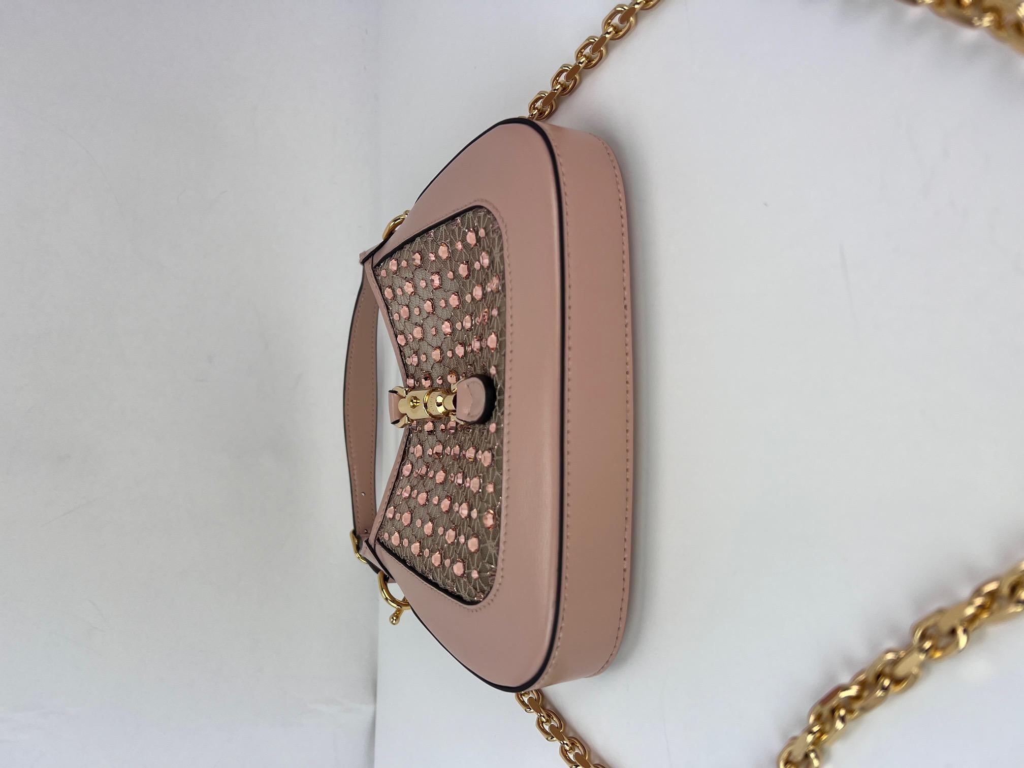 Gucci Piel De Becerro Malla Cristal Mini Jackie 1961 Bolso De Hombro Rosa RARO 7