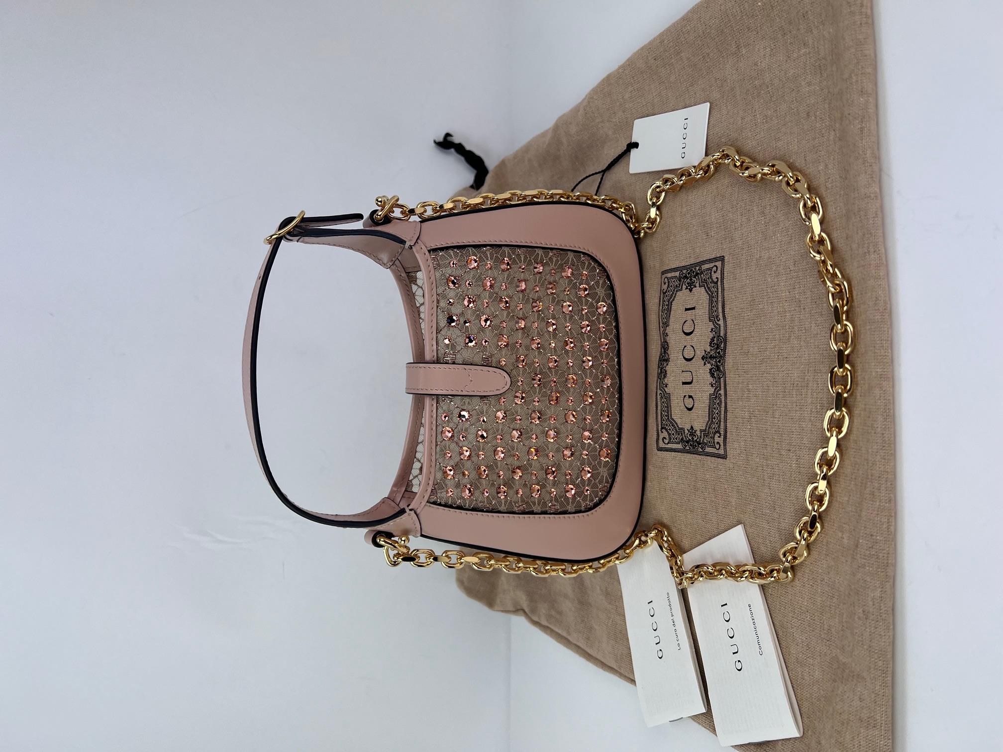 Gucci Piel De Becerro Malla Cristal Mini Jackie 1961 Bolso De Hombro Rosa RARO 8