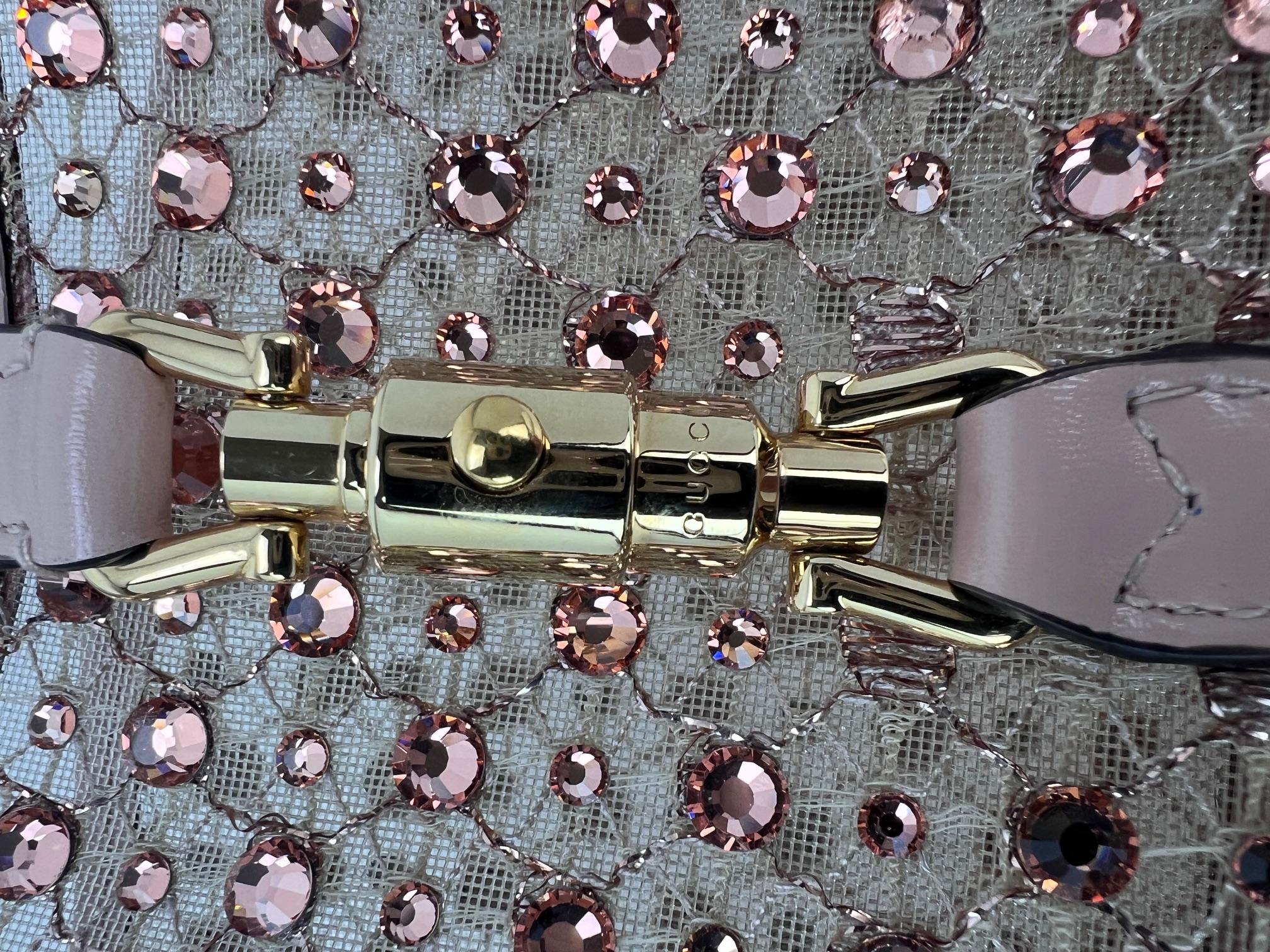 Gucci Piel De Becerro Malla Cristal Mini Jackie 1961 Bolso De Hombro Rosa RARO 9