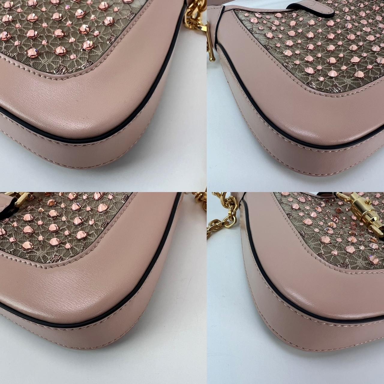 Gucci Piel De Becerro Malla Cristal Mini Jackie 1961 Bolso De Hombro Rosa RARO Marrón
