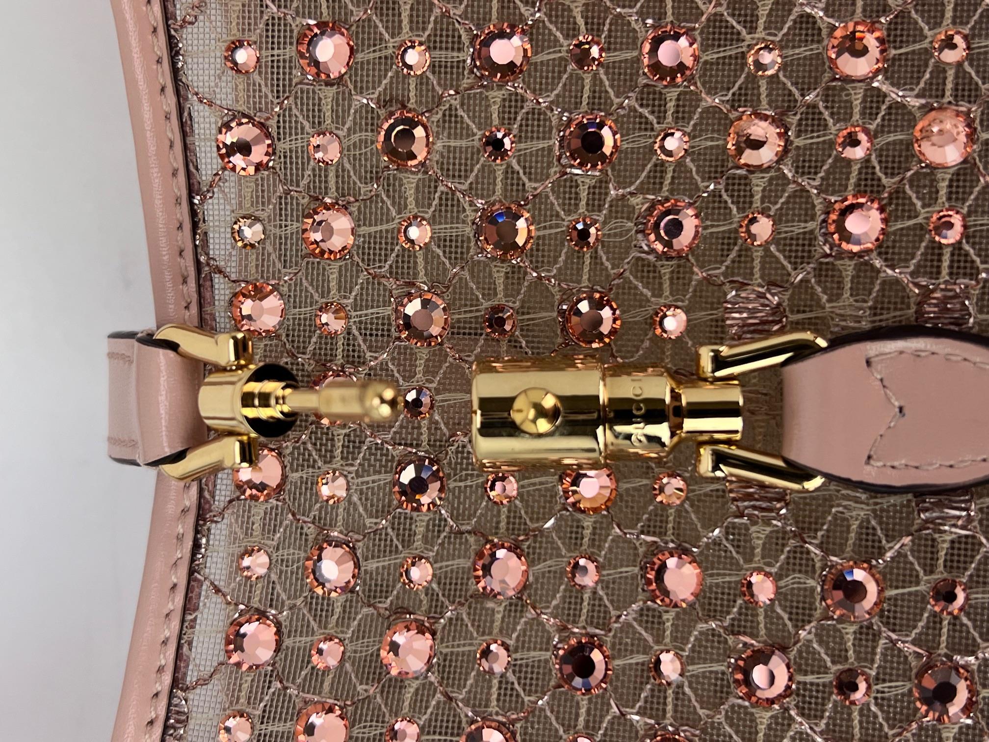 Femenino o masculino Gucci Piel De Becerro Malla Cristal Mini Jackie 1961 Bolso De Hombro Rosa RARO