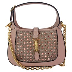 Gucci Calfskin Mesh Crystal Mini Jackie 1961 Pink Shoulder Bag RARE