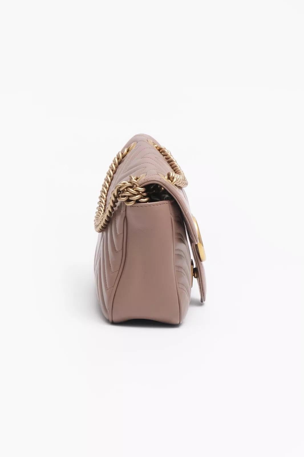 Brown Gucci Calfskin Rose Marmont Gg Matelasse Small Shoulder Bag Porcelain For Sale
