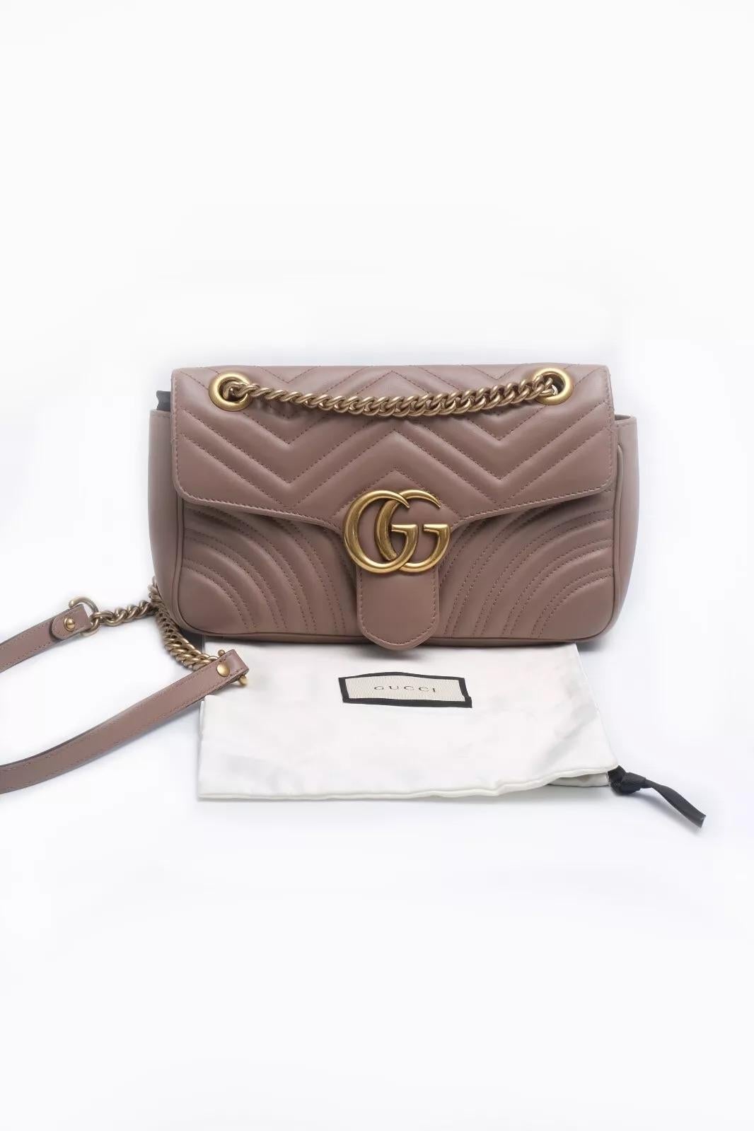 Gucci Calfskin Rose Marmont Gg Matelasse Small Shoulder Bag Porcelain In Good Condition For Sale In Montreal, Quebec