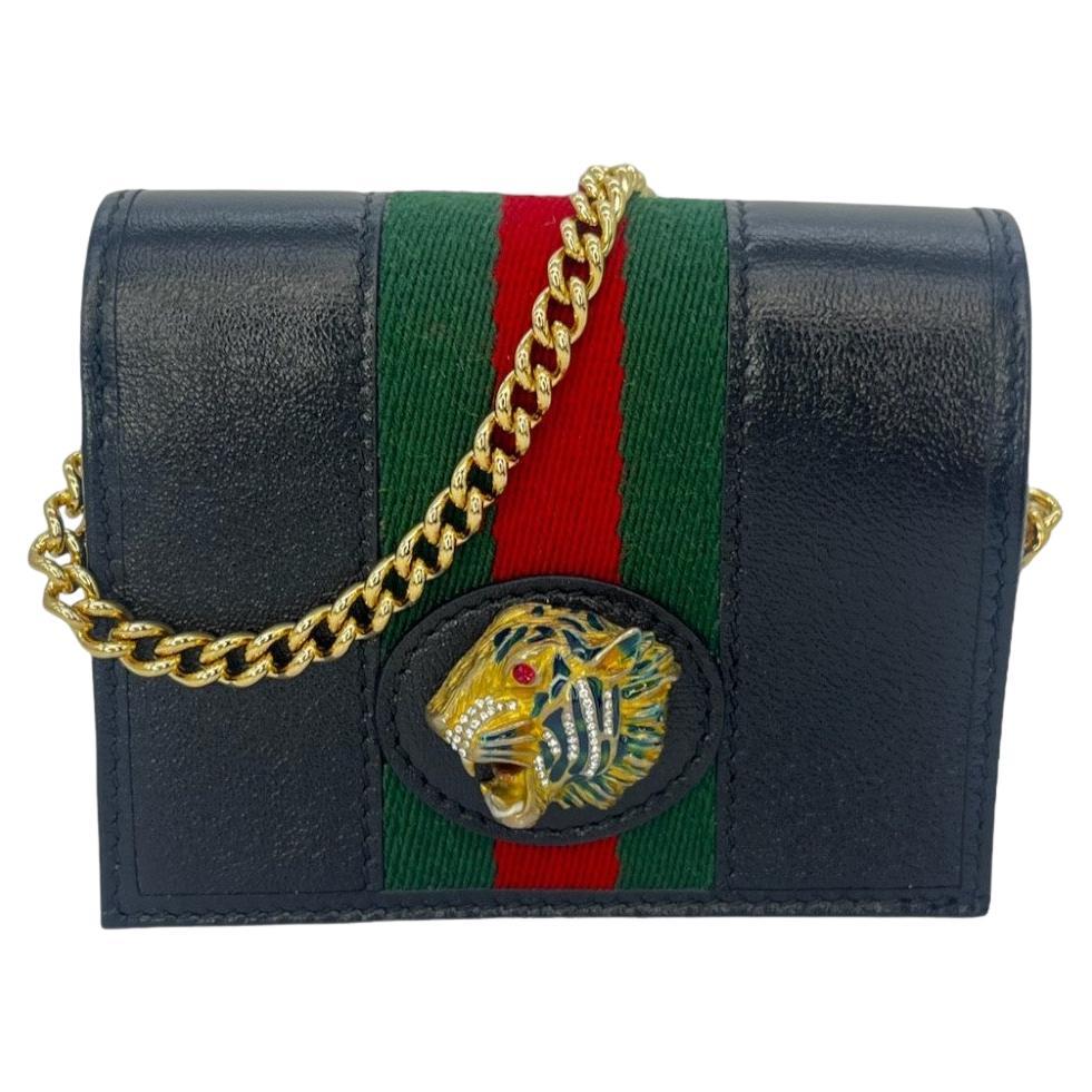 Gucci Calfskin Web Rajah Chain Card Case Wallet