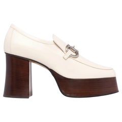 Gucci Calfskin White Horsebit Buckle Platform Loafers EU 37