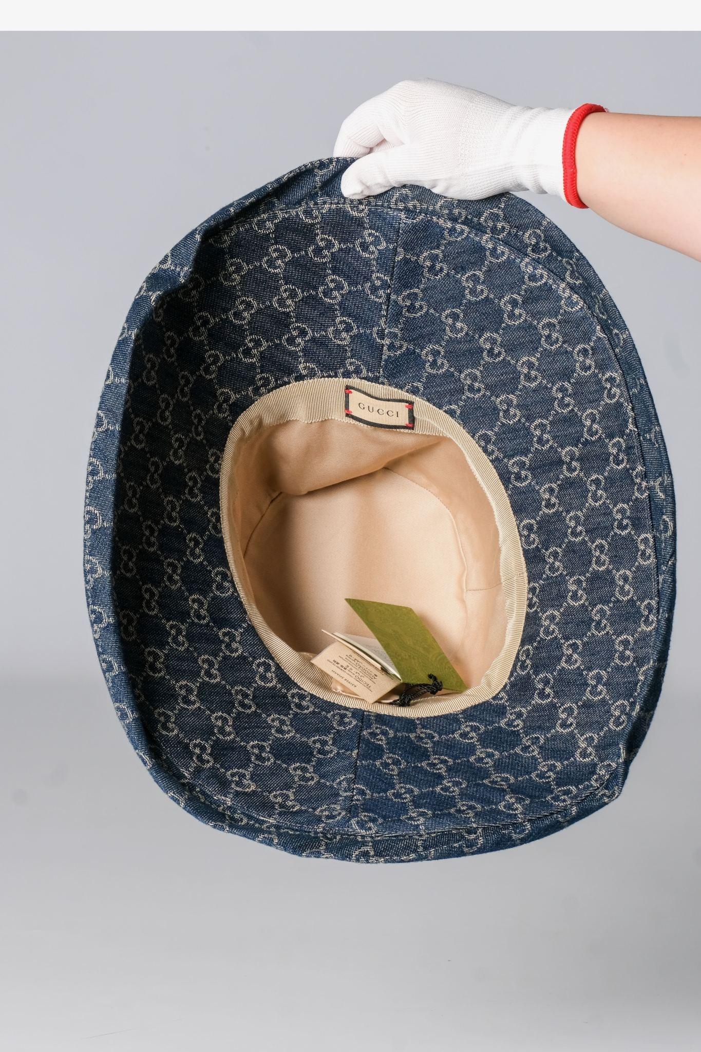 Gucci California Denim Blue Monogram Bucket Hat L In New Condition In Montreal, Quebec