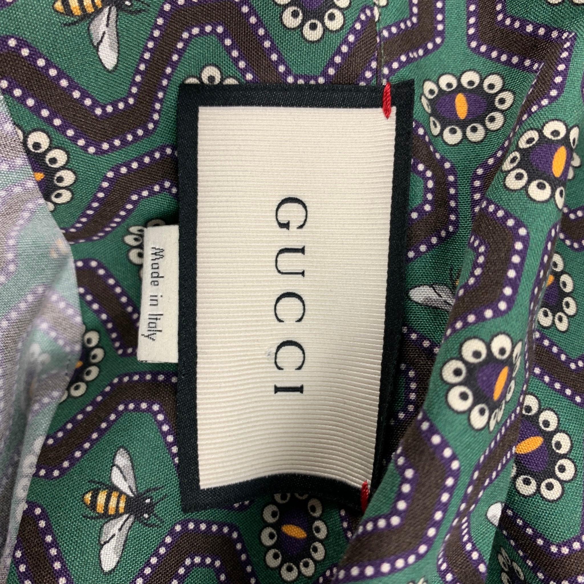 GUCCI Cambridge Size XL Green & Purple Pearl Cotton Button Up Long Sleeve Shirt For Sale 4