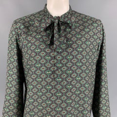 GUCCI Cambridge Size XL Green & Purple Pearl Eyes Print Cotton Shirt