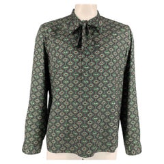 GUCCI Cambridge Size XL Green & Purple Pearl Eyes Print Cotton Shirt