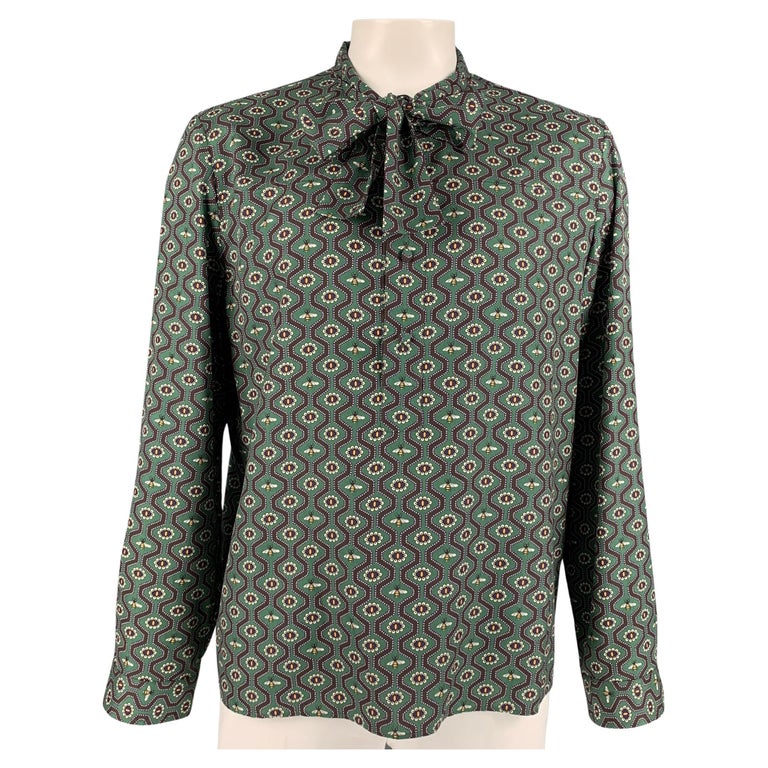GUCCI Cambridge Size XL Green and Purple Pearl Eyes Print Cotton Shirt For  Sale at 1stDibs