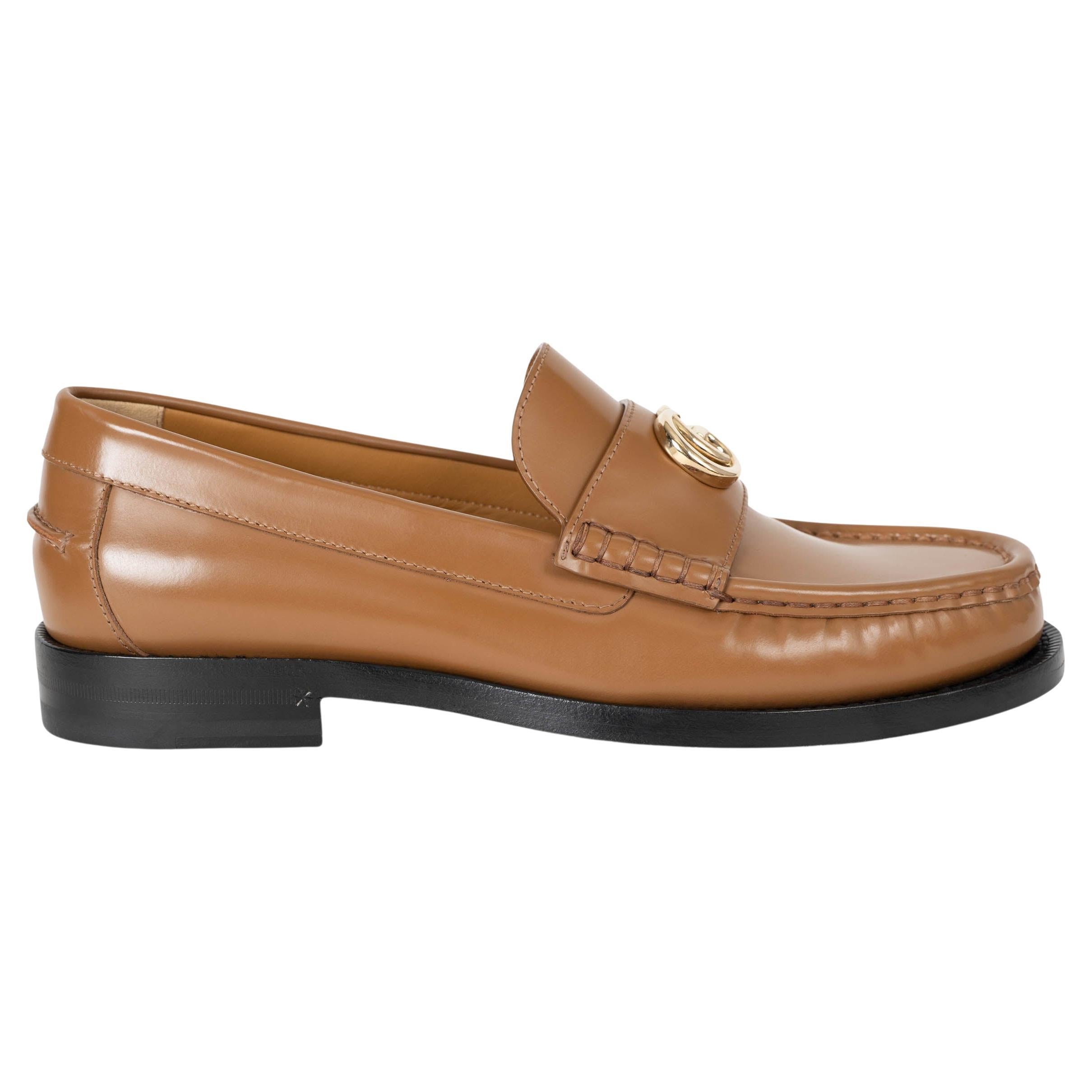 GUCCI camel brown leather 2024 GG MARMONT Loafers Flats Shoes 38.5