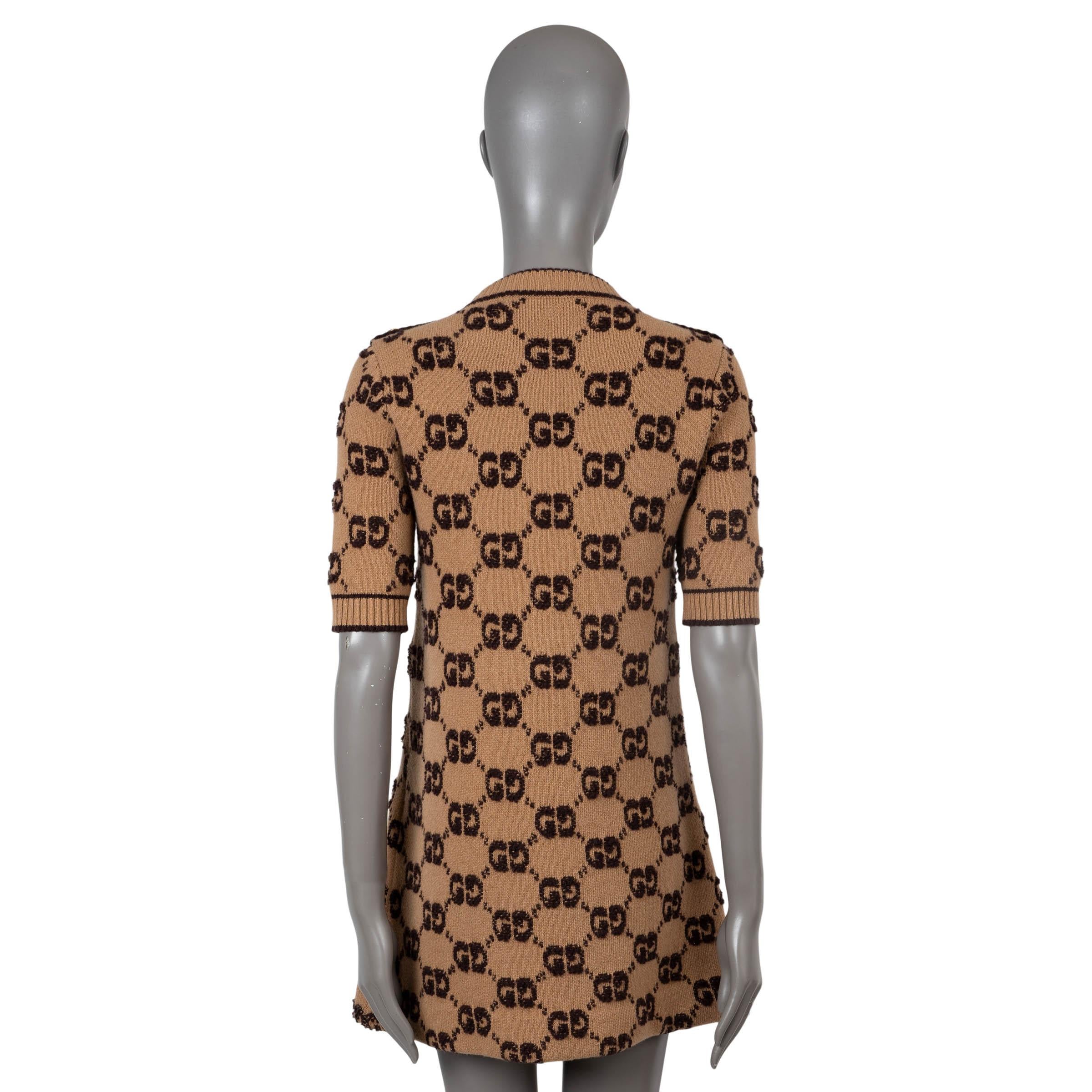 Brown GUCCI camel & brown wool 2024 MONOGRAM BOUCLE JACQUARD Dress M For Sale