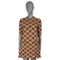 GUCCI laine camel et Brown 2024 MONOGRAM BOUCLE JACQUARD Robe M