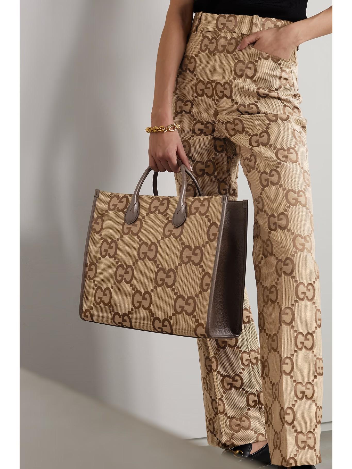 GUCCI camel ebony GG Jumbo Jacquard canvas Tote Bag For Sale 8