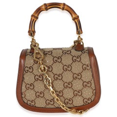 Gucci Camel GG Supreme Canvas Calfskin Crystal Small Bamboo 1947 Top Handle