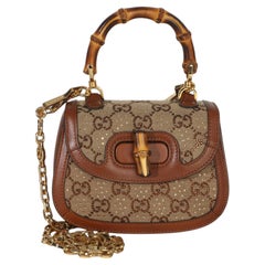 Gucci Camel GG Supreme Canvas Calfskin Crystal Small Bamboo 1947 Top Handle
