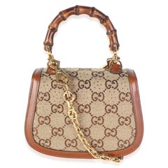 Gucci Camel GG Supreme Canvas Crystal Mini Bamboo 1947 Top Handle Bag