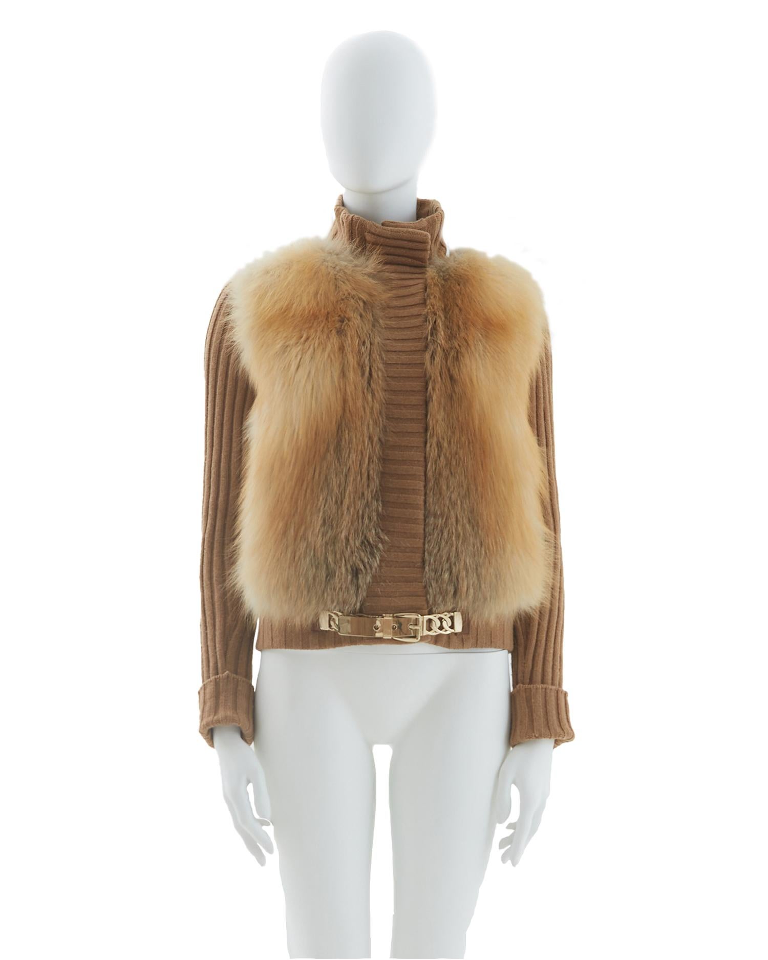 Gucci camel hair fox fur knit cardigan jacket, early 2000s For Sale