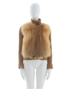 Vintage Gucci camel hair fox fur knit cardigan jacket, early 2000s