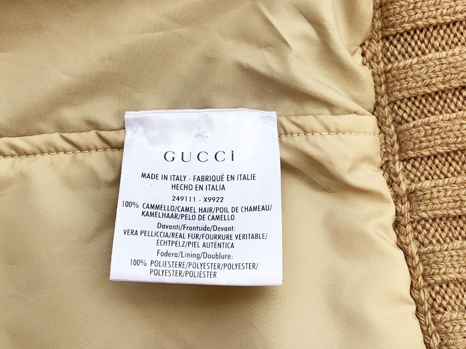 Gucci Camel Hair Fox Fur Knit Cardigan Jacket size L For Sale 3