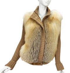 Gucci Camel Hair Fox Fur Knit Cardigan Jacket size L
