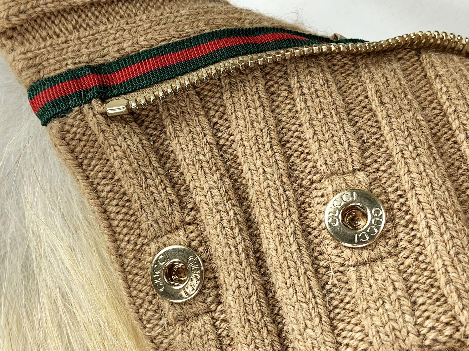 Women's Gucci Camel Hair Fox Fur Knit Cardigan Jacket size L For Sale