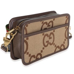 Gucci Camel Jumbo GG Canvas Textured Dollar Calfskin Web Mini Messenger Bag
