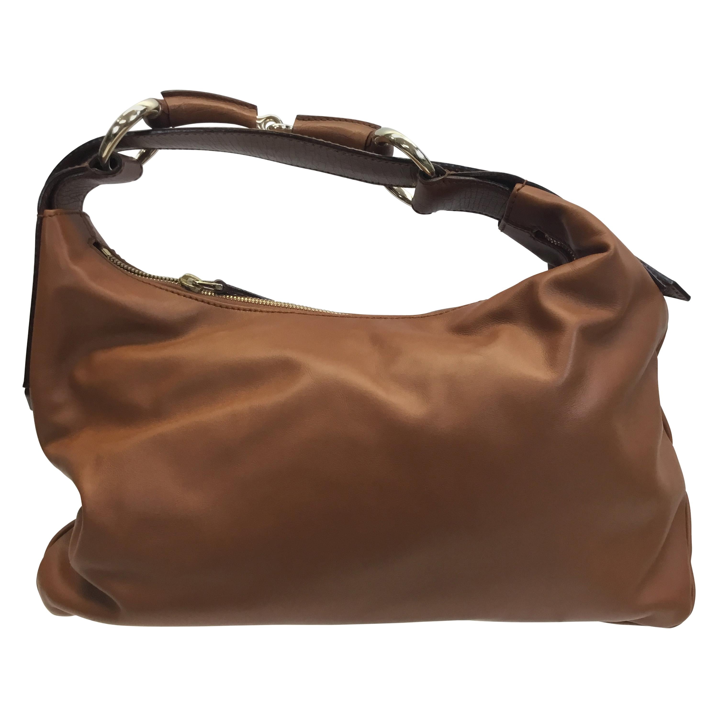 Gucci Camel Leather Horsebit Shoulder Bag For Sale