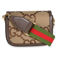 Borsa a tracolla Gucci Camel Monogram Jumbo GG Cafskin Web Small Horsebit 1955