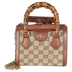 Gucci Camel New Canvas Charisma Calfskin Crystal GG Mini Diana Tote