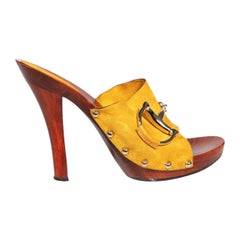 Gucci Camel Suede Horsebit Accent Clogs Size IT 38.5
