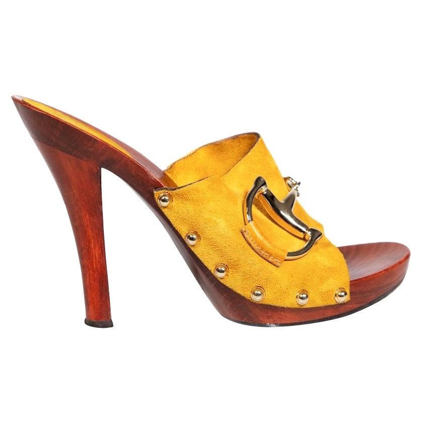 Gucci Camel Suede Horsebit Accent Clogs Size IT 38.5