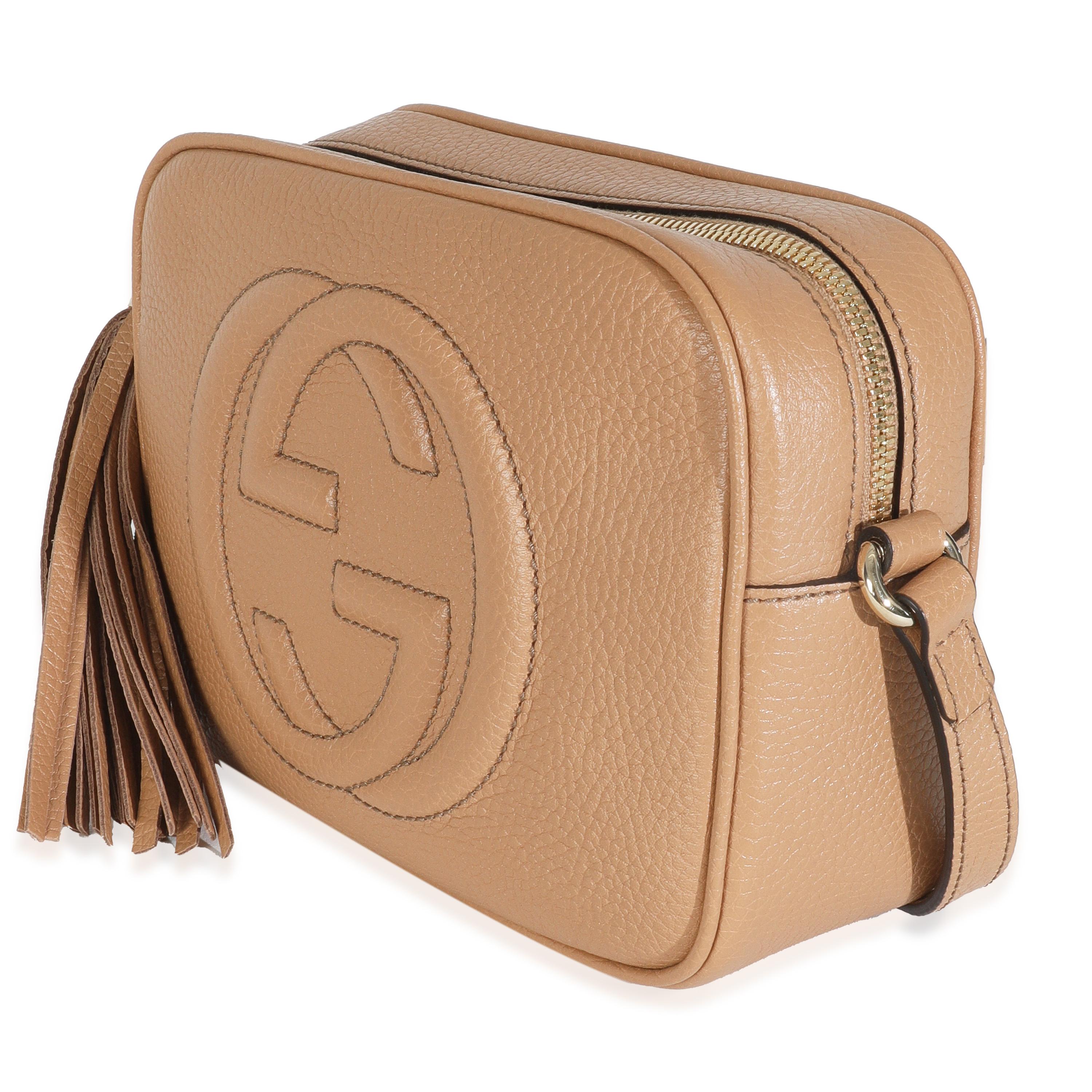 Gucci Camelia Gekörntes Kalbsleder Kleine SOHO Disco Tasche (Braun) im Angebot