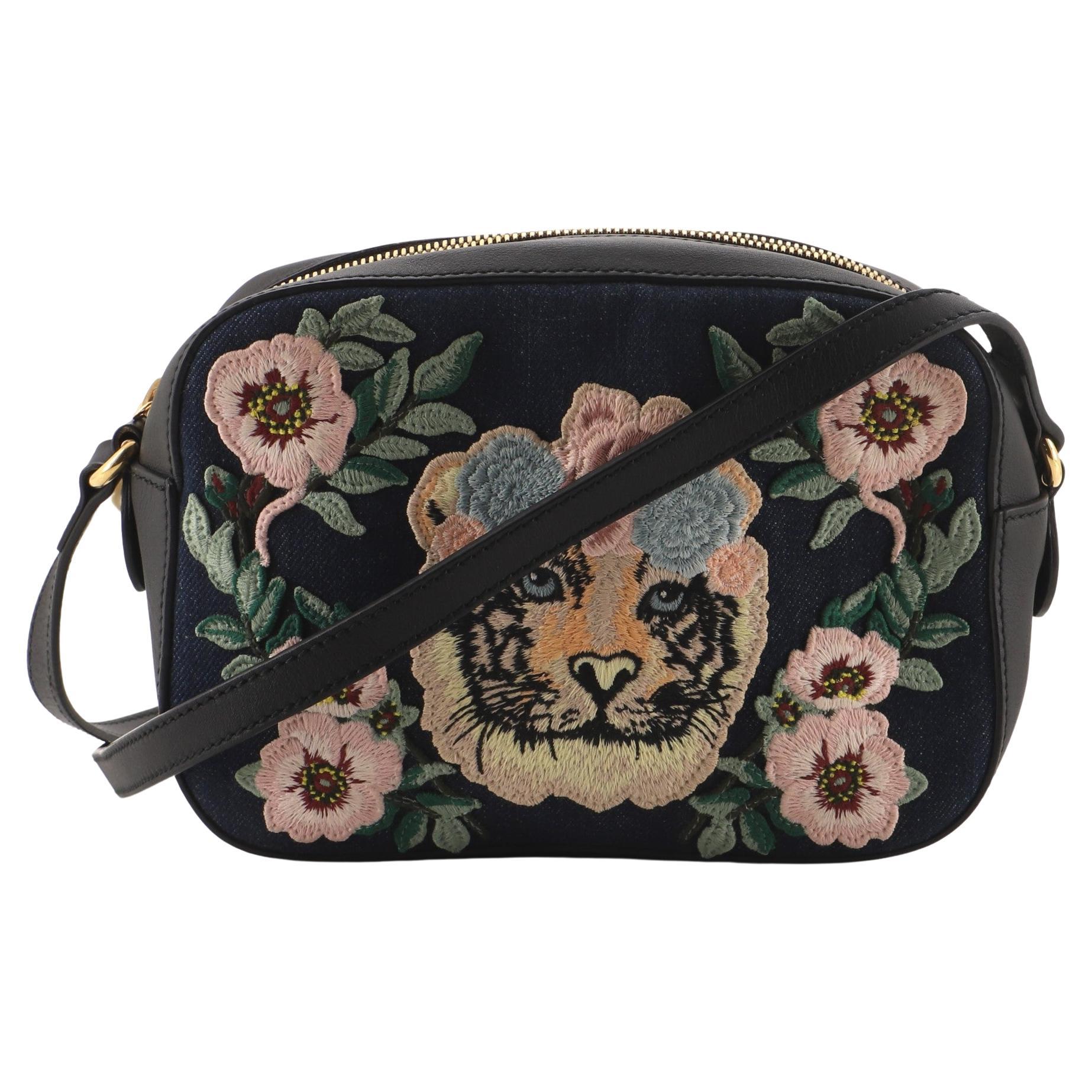 Gucci Camera Crossbody Bag Embroidered Denim Small