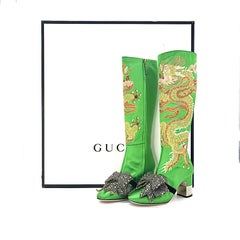 Gucci Candy Dragon Embroidered Bow Crystal Embellished Knee High Boots 37